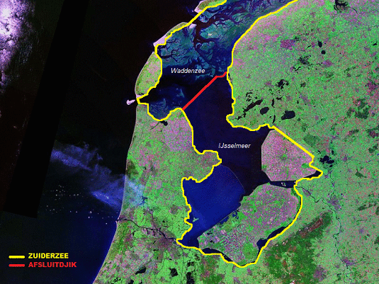 Golfo Zuiderzee e dique Afsluitdijk
