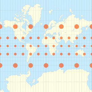 Projeção de Mercator. By Justin Kunimune - Own work, CC BY-SA 4.0.