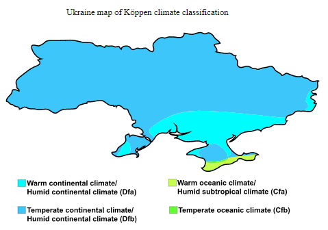 Tipos climáticos da Ucrânia conforme classificação de Koppen