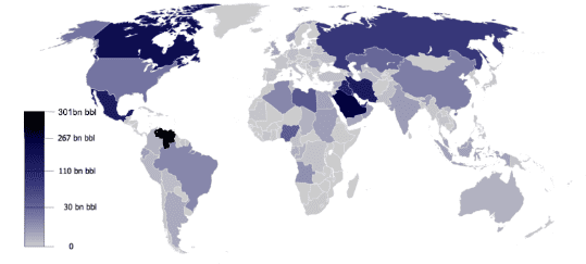 Jazidas petrolíferas no mundo, por país