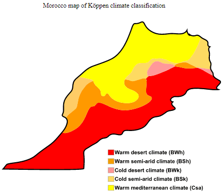 Climas do Marrocos conforme classificação climática de Koppen.